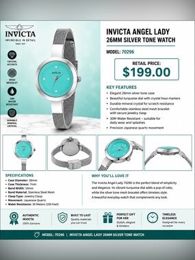 (NIB) Invicta Turquoise Dial Silver-Tone Mesh Bracelet Watch
